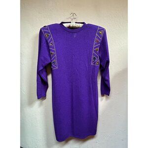 St. John by Marie Gray Mini Sheath Sweater Dress Knit Embellished Purple Size 8